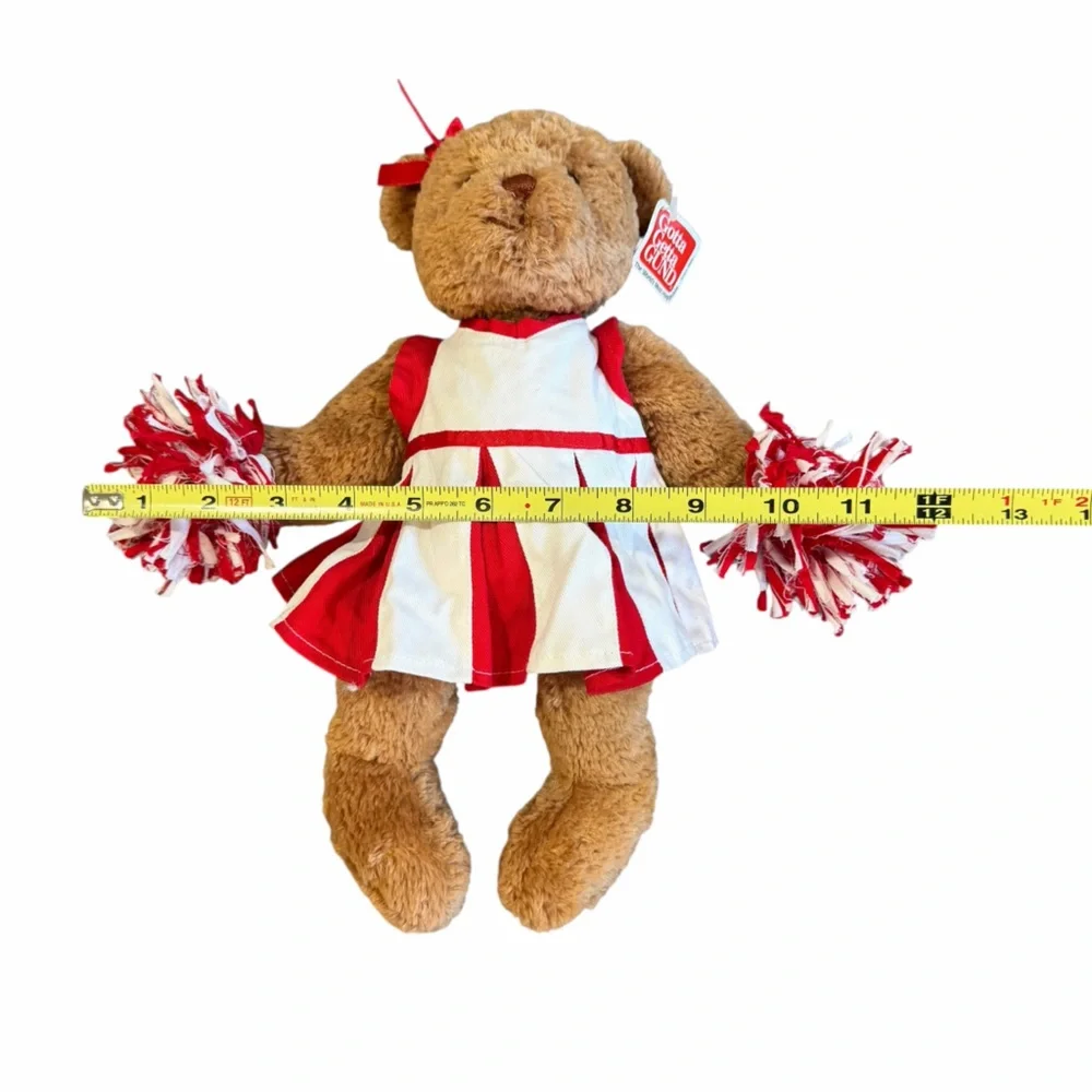GUND “Brittany” Cheerleader Teddy Bear Plush 12” Red‎ White Pom Poms NWT